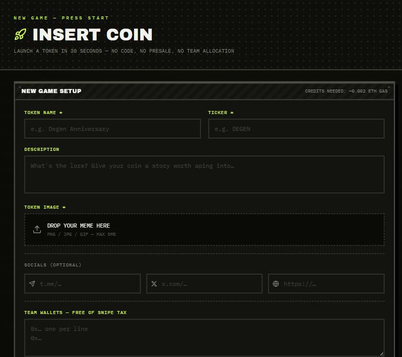 The Insert Coin screen